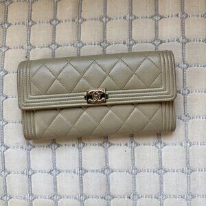 Chanel Caviar Quilted Long Boy Flap Wallet Gold